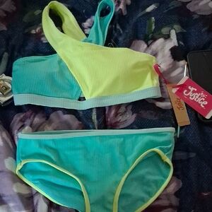 Justice Vibrant Yellow and Blue Swim Set